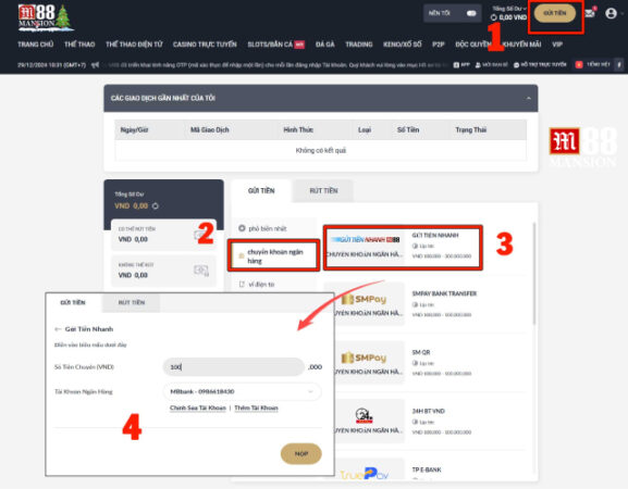 Hướng dẫn nạp tiền M88 cụ thể dễ làm